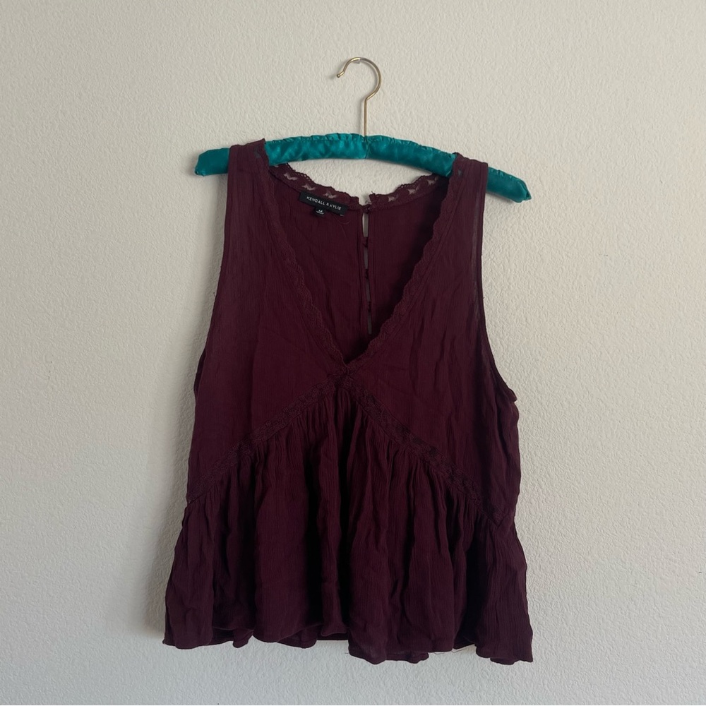 Kendall & Kylie Plum Sleeveless V-Neck Peplum Tank